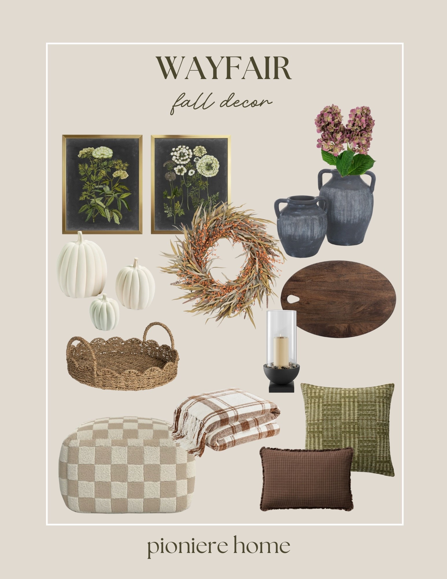 Wayfair fall decor. Pumpkins, fall throw pillows, fall wreath, faux hydrangeas, checkered pouf, fall home decor, cozy home finds  

#LTKSeasonal #LTKFindsUnder100 #LTKHome