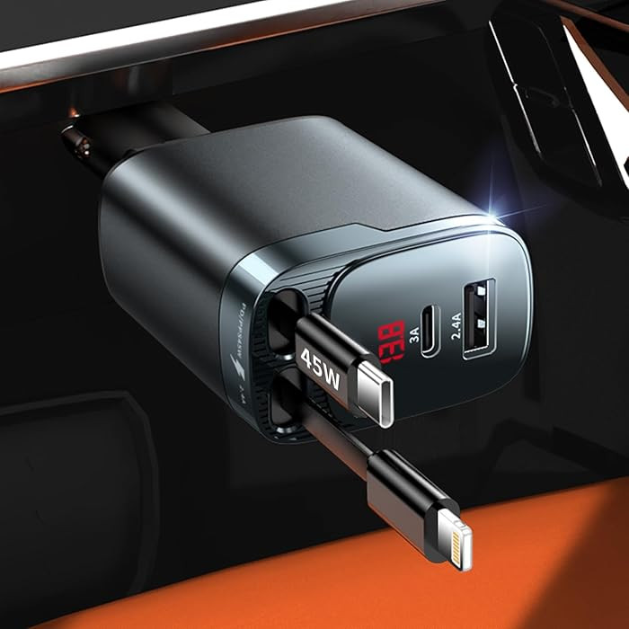 Retractable Car Charger, 84W Car Charger USB C 4 in 1, Car Accessories Fast Charging Car Charger ... | Amazon (US)