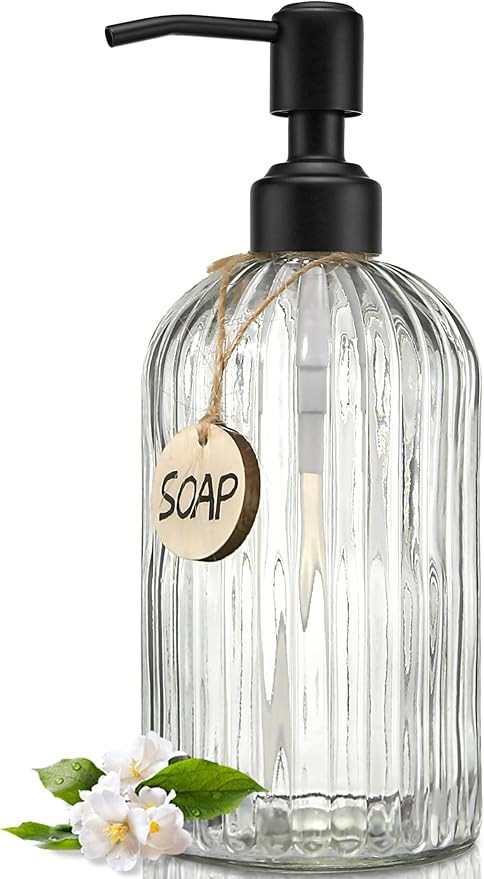 JASAI 18Oz Simple Glass Soap Dispenser with Black Rust Proof Pump,Refillable Kitchen Soap Dispens... | Amazon (US)