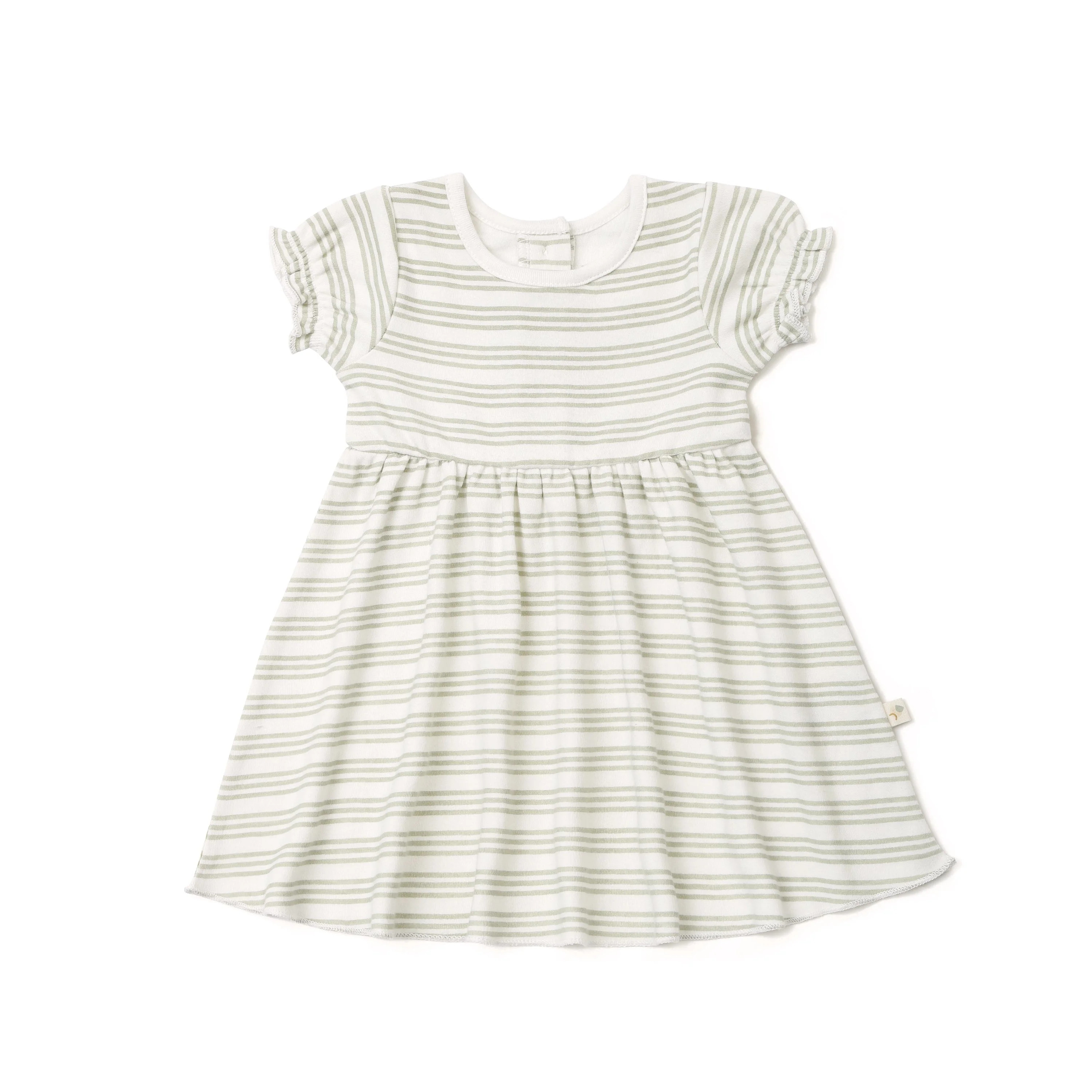 Organic Cotton Puff Sleeve Dress - Foam Stripes | Makemake Organics | Makemake Organics