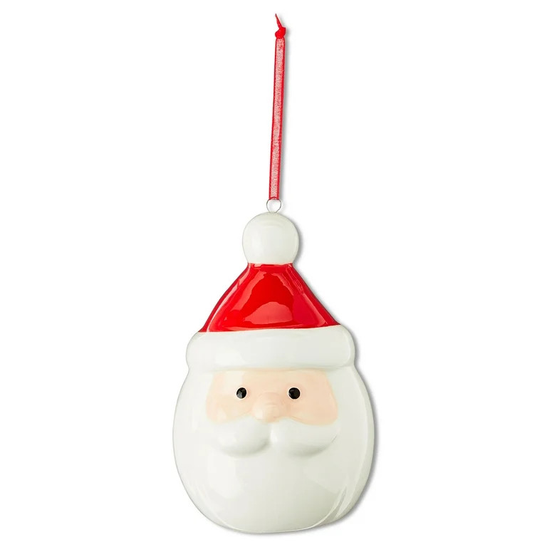Red and White Ceramic Santa Head Christmas Ornament, Joyel Theme, 4.7", by Holiday Time | Walmart (US)