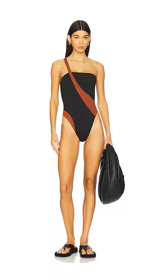 Blake One Piece Swimsuit in Black & Cognac | Revolve Clothing (Global)
