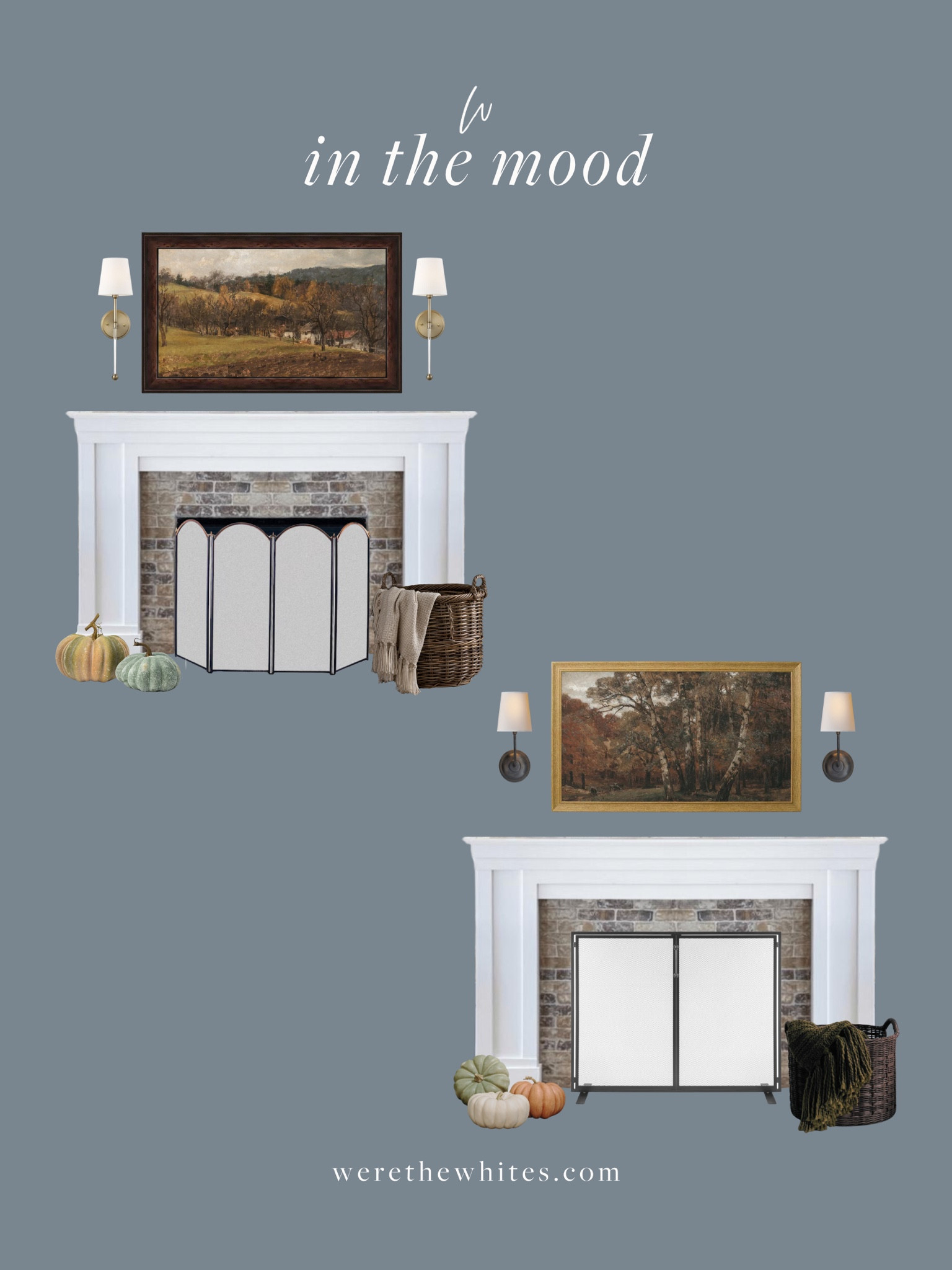 In the Mood: fireplace fall styling! One of the easiest ways I refresh our fireplace area / living room each season is with new art! I love these moody fall digital prints, and adding a woven basket with cozy throw adds additional warmth! Style some faux pumpkins near by for a complete look! 

#LTKHome #LTKStyleTip #LTKSeasonal