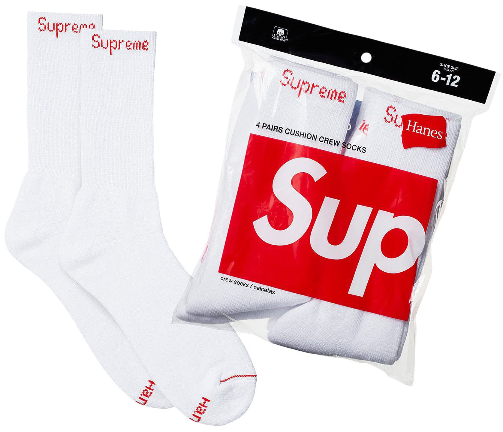 Supreme x Hanes Crew Socks (4 Pack) 'White' | GOAT