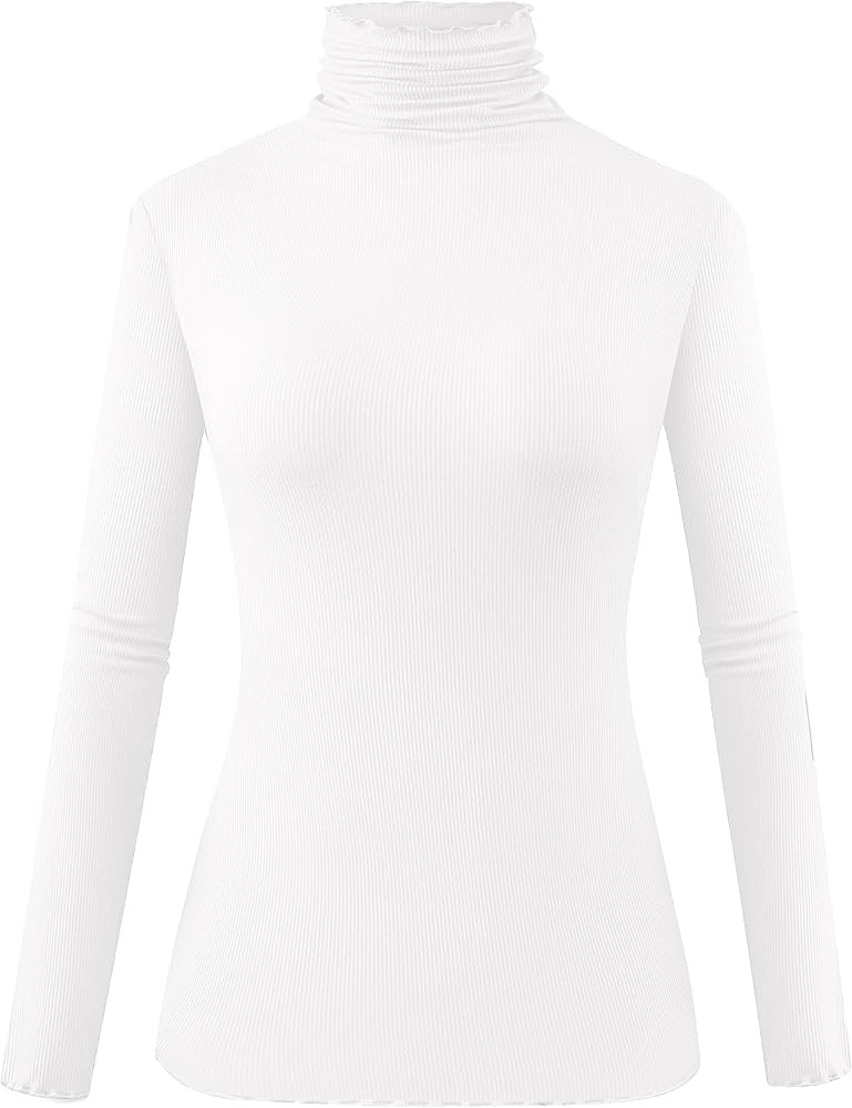 Herou Women Turtleneck Long Sleeve Lettuce Trim Lightweight Slim Fitted Ribbed Knit Tops | Amazon (US)