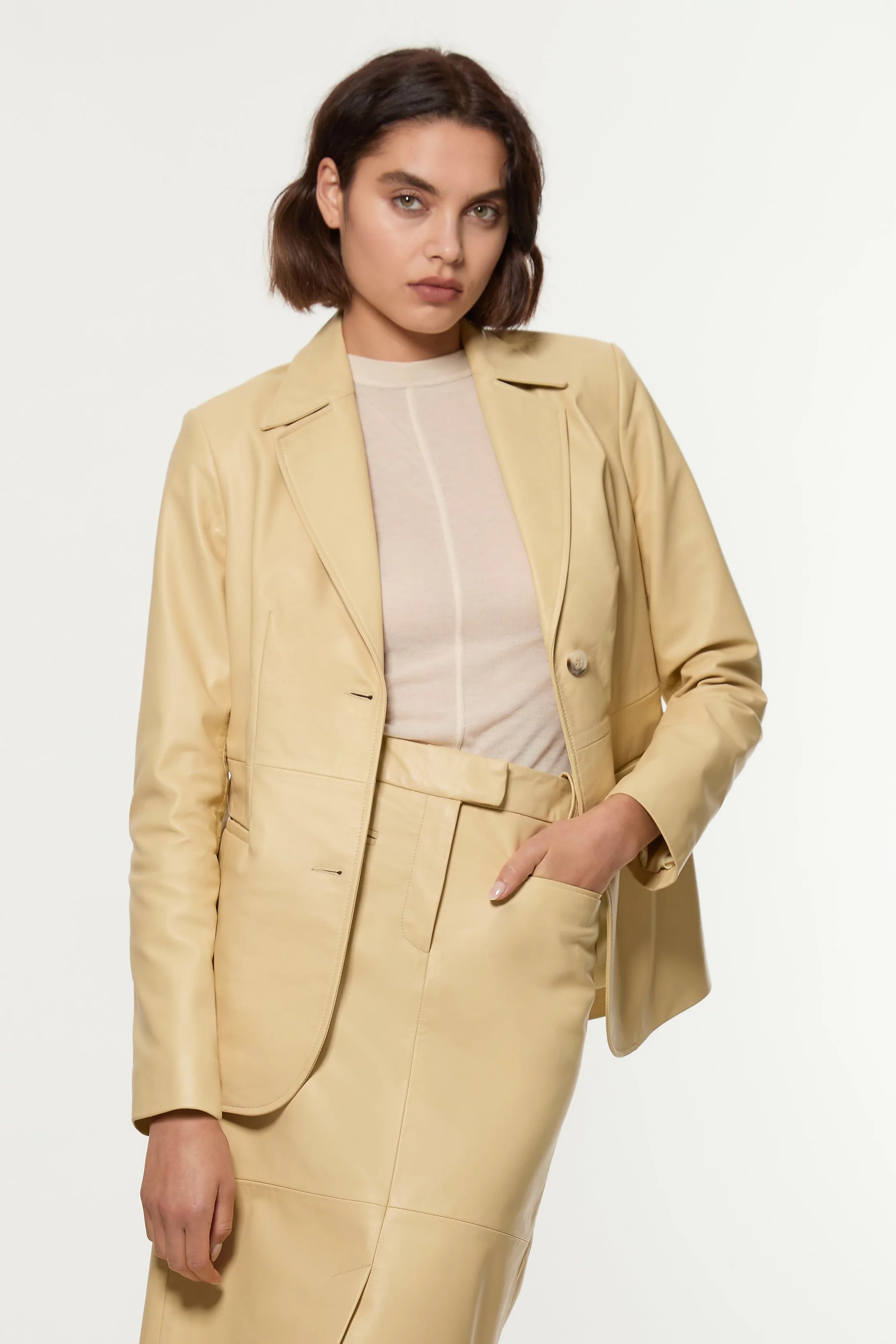 Leather Tailored Single Breasted Blazer | Karen Millen | Karen Millen US
