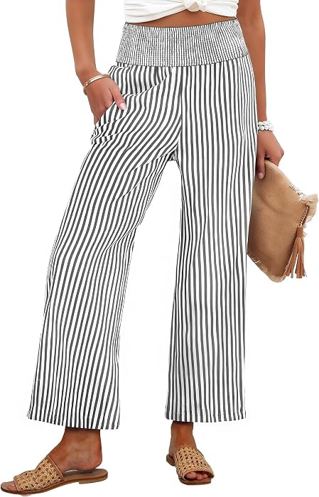 ANRABESS Womens Striped Gingham Palazzo Pants | Amazon (US)