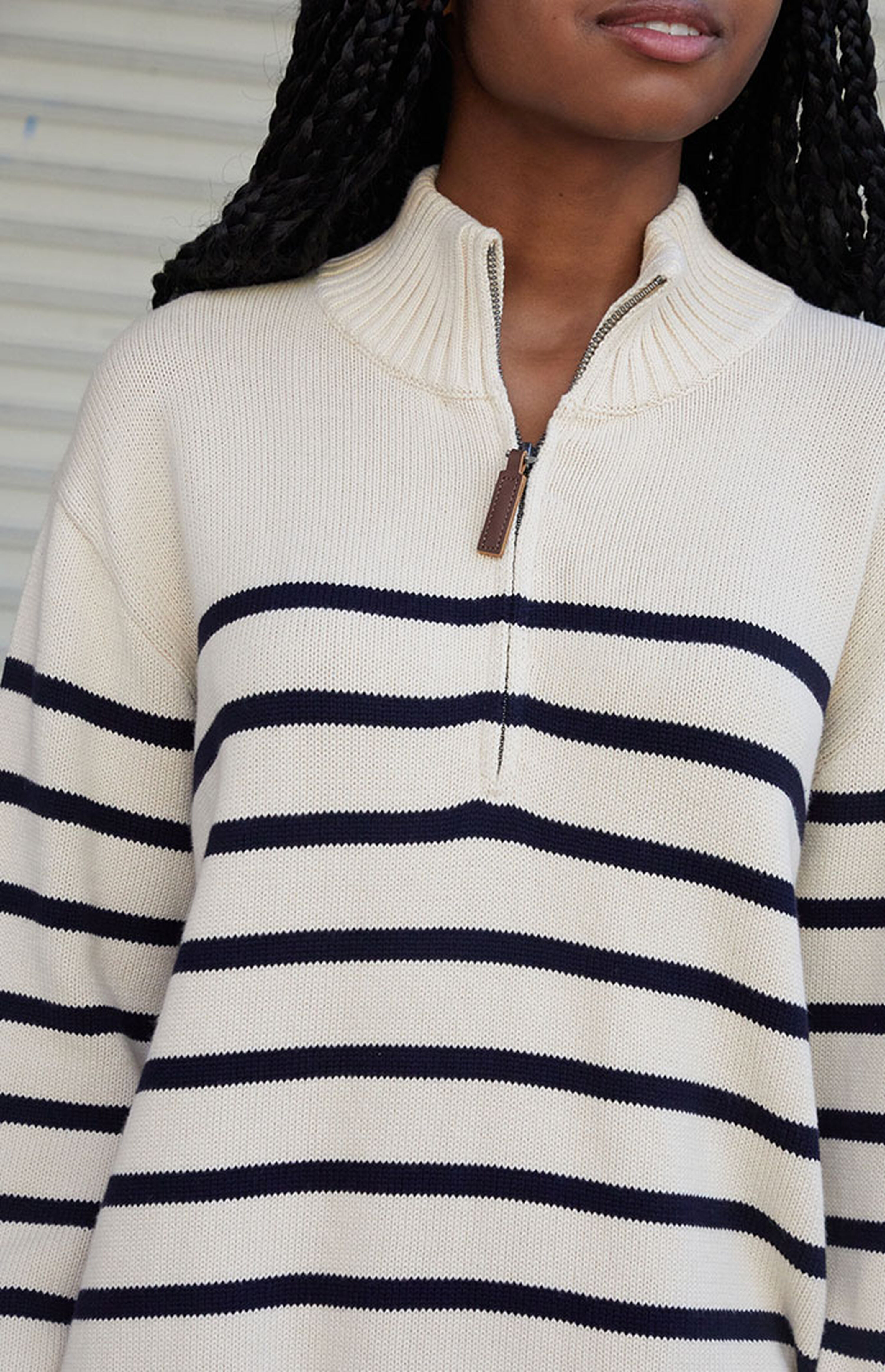 John Galt White & Navy Striped Quarter Zip Sweater | PacSun