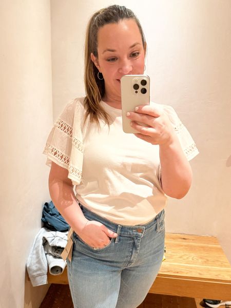 Spring outfit Easter outfit white top eyelet flutter sleeves Anthropologie 

Love the eyelet sleeves on this otherwise basic tee! Also comes in blue and pink!
Don’t forget to use ANTHRO20 for 20% off your $100 purchase! 😘
Posting lots of other faves too! 

#LTKSpringSale #LTKsalealert #LTKfindsunder100