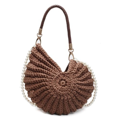 Seashell Bag Handwoven Beach Handbag Shell Purse for Wome Summer Crossbody Satchel with Pearl Strap | Amazon (US)
