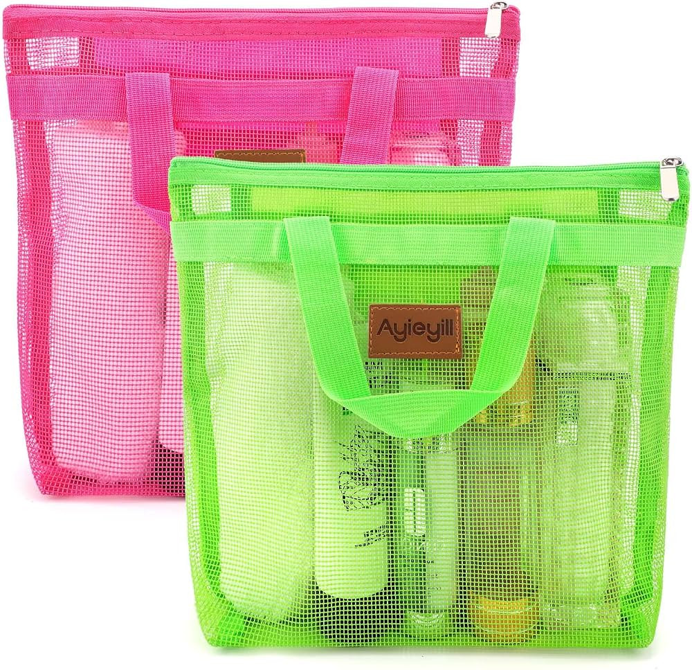 2 Pcs Shower Mesh Caddy Bag Quick Dry Hanging Toiletry and Bath Organizer for Travel and Swimming... | Amazon (US)