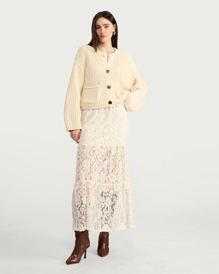 F&F Tiered Lace Midi Skirt in Cream | Tesco F&F