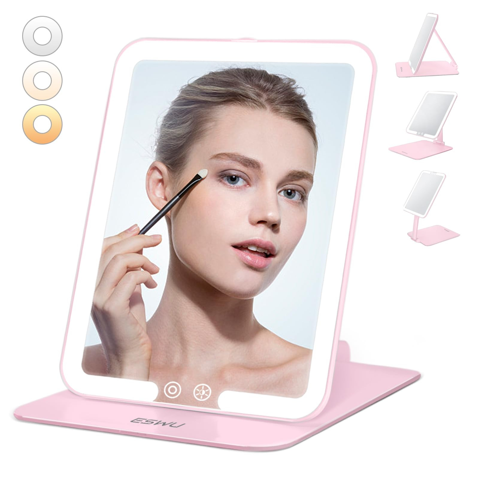 ESWU Travel Makeup Mirror with Light, Portable Folding Make Up Tabletop Mirror with 58 LEDs 3 Col... | Amazon (US)
