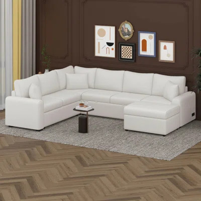 112.2" Sectional Sofa, Pull-Out Sofa Bed Sleeper With A Storage Ottoman,Three Pillows And Charging Devices | Wayfair North America