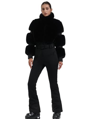 GSOU SNOW Women Ski Suit One Piece Snowsuit Snowboard Faux Fur Collar Slim Jumpsuit Jacket Insulated Windproof Outdoor Winter Black M | Amazon (US)