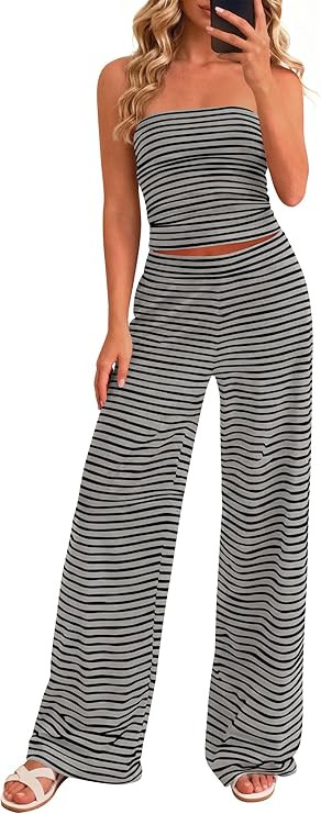 PRETTYGARDEN Two Piece Striped Sets for Women Summer Travel Outfits 2026 Spring Y2K Going Out Vac... | Amazon (US)