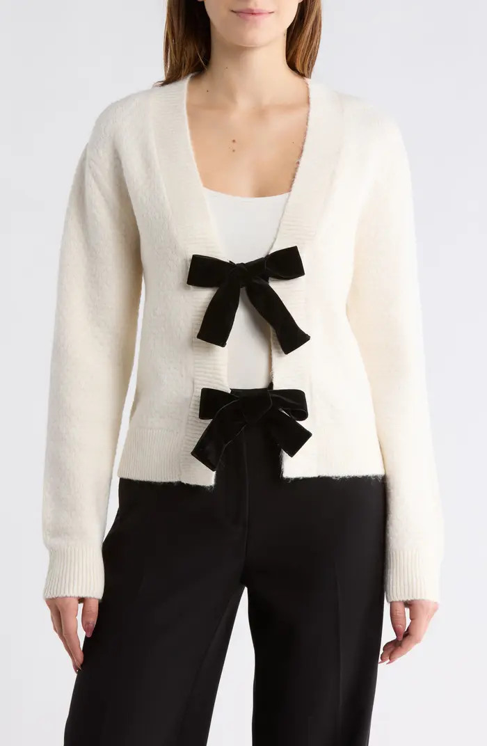 French Connection Velvet Tie Bobble Knit Crop Cardigan | Nordstromrack | Nordstrom Rack