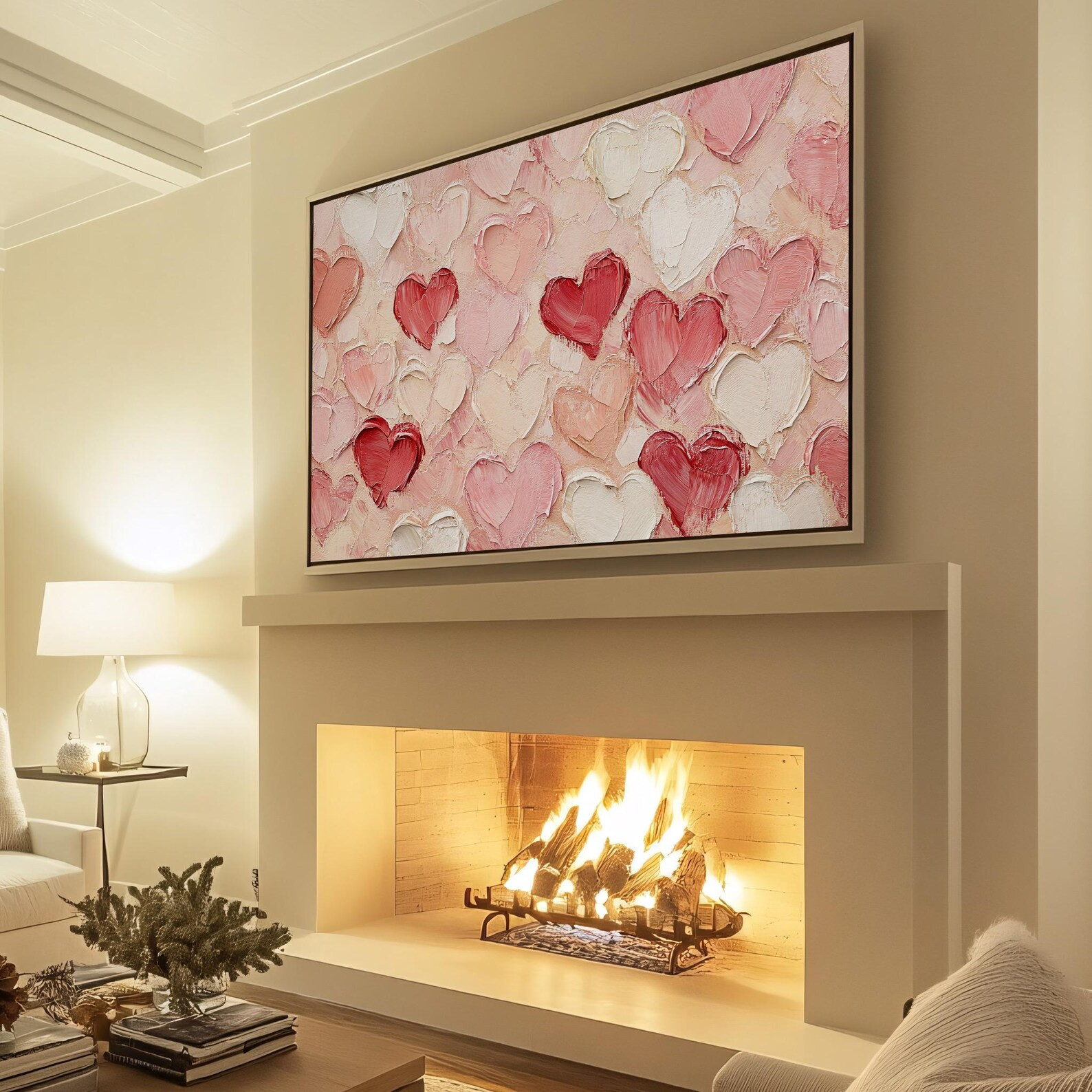 Frame TV Art Valentines Day, Neutral Pink Red Hearts Painting Frame TV, Romantic Samsung Frame TV... | Etsy (US)