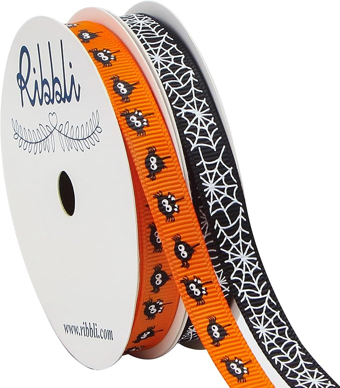 Ribbli 2 Rolls Halloween Grosgrain Ribbon,Spider and Spider Web Use for Craft,Halloween Wrapping,... | Amazon (US)