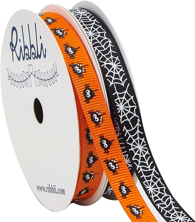 Ribbli 2 Rolls Halloween Grosgrain Ribbon,Spider and Spider Web Use for Craft,Halloween Wrapping,... | Amazon (US)