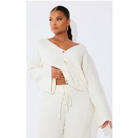 Plus Cream Knit Rib Button Cardigan | PrettyLittleThing US