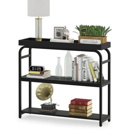 Tribesigns Black Console Table 3 Tier Entryway Sofa Table with Tray Top and 2 Open Storage Shelves | Walmart (US)