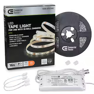 16 ft. LED AC Dimmable White Tape Light Kit Under Cabinet Light | The Home Depot