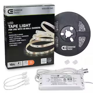 Commercial Electric 16 ft. LED AC Dimmable White Tape Light Kit Under Cabinet Light 421511 - The ... | The Home Depot