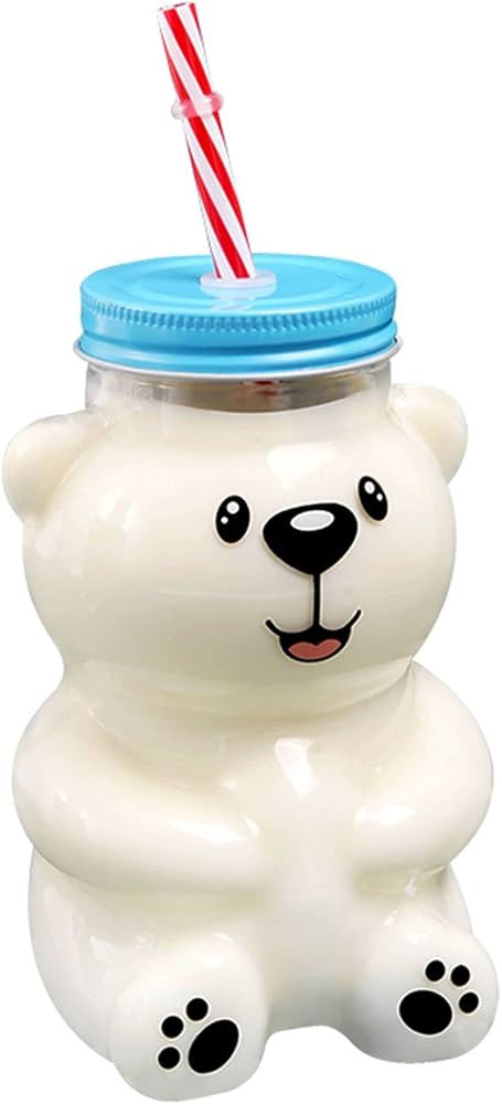 Kawaii Bear Sippy Cup 19oz Clear Bear Glass Cup with Lid and Straw Cute Kawaii Bear Glass Bottle ... | Amazon (US)