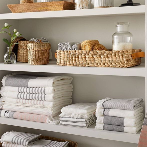 Target/Home/Storage & Organization/Bathroom Storage‎3 Compartment Woven Tank Tray with Leather ... | Target