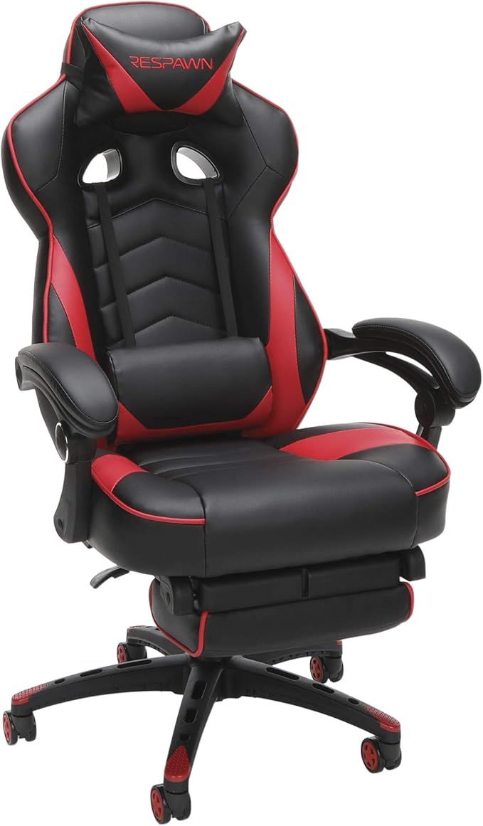 RESPAWN RSP-110 Racing Style Gaming, Reclining Ergonomic Chair with Footrest, Red | Amazon (US)