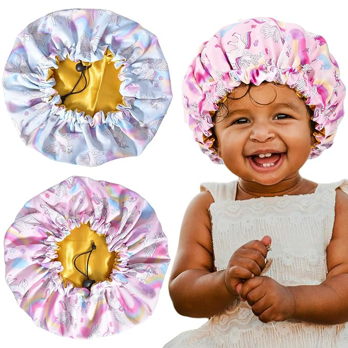 3 Pieces Kids Satin Bonnet Dinosaur Adjustable Sleep Cap for Curly Hair Silk Double Layer Reversi... | Amazon (US)