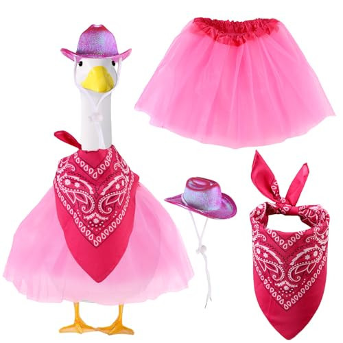 Lyreh Western Cowboy Porch Goose Outfit Set, Cowgirl Goose Clothes Costume Hat Bandana & Tutu Skirt for 23" Lawn Statue Outdoor Decorations Garden Yard Patio Decor (Rose Red) | Amazon (US)