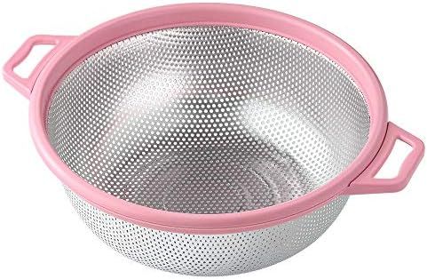 Stainless Steel Colander With Handle and Legs, Large Metal Pink Strainer for Pasta, Spaghetti, Be... | Amazon (US)