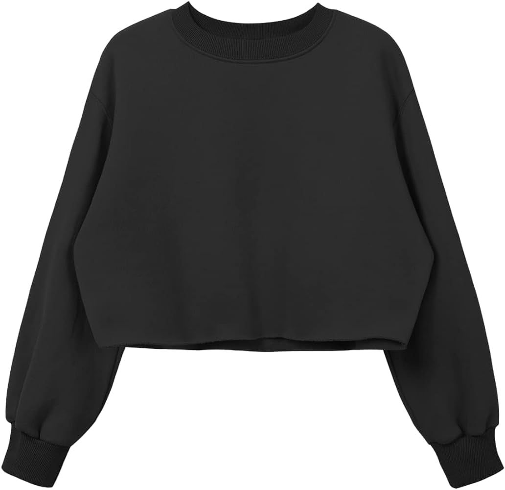 DRESSOLE Women's Cropped Fleece Sweatshirt Crewneck Long Sleeve Casual Pullover Crop Tops | Amazon (US)