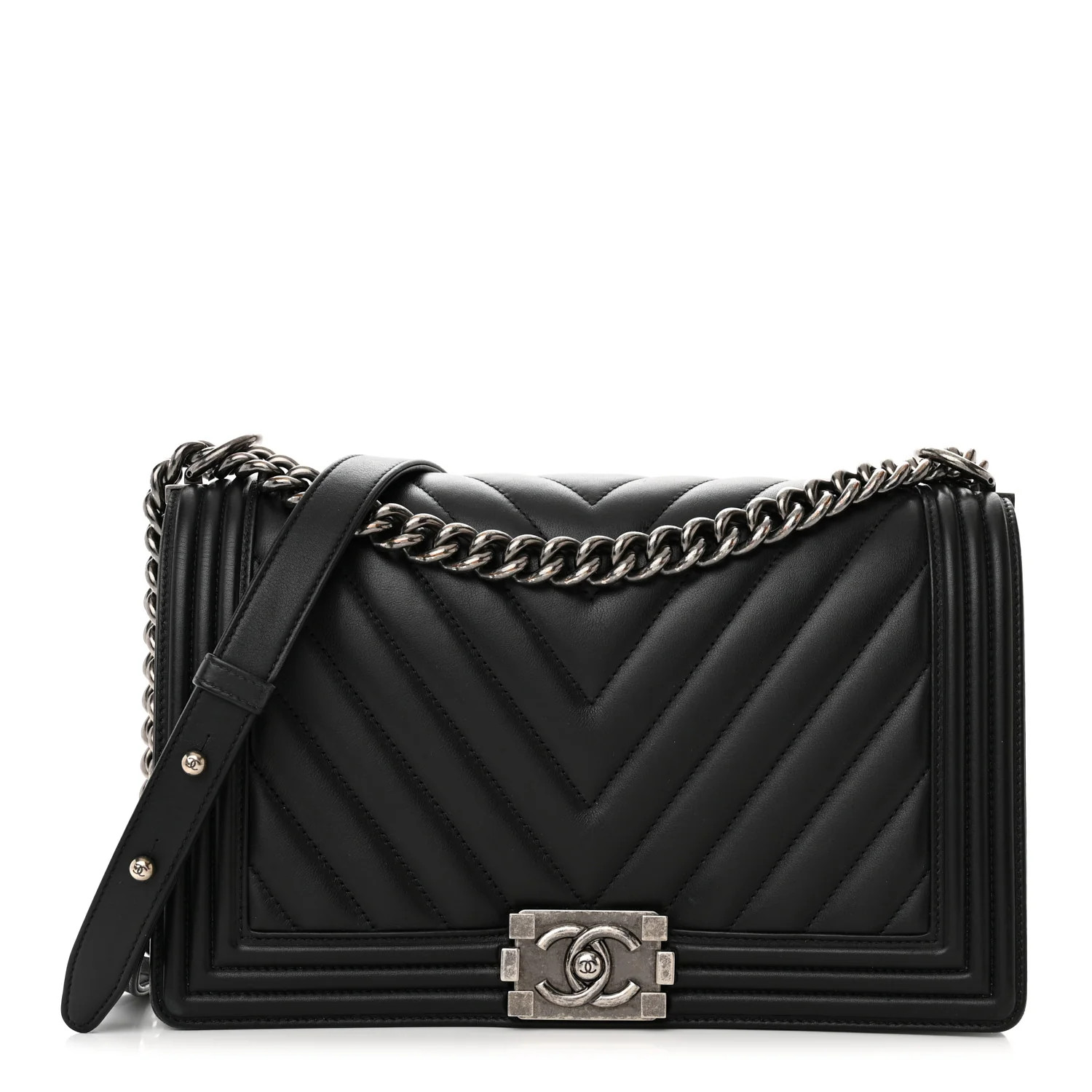 Calfskin Chevron Quilted New Medium Boy Flap Black | FASHIONPHILE (US)