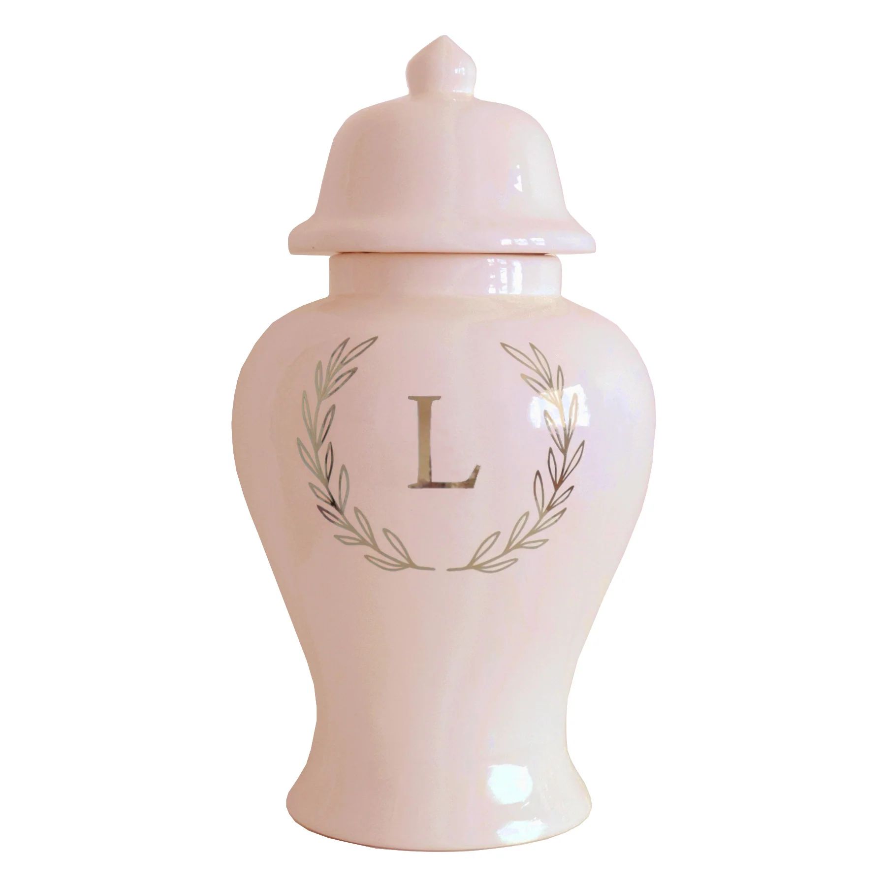 Single Letter Laurel Wreath Monogram Ginger Jars in Blush | Ruby Clay Company