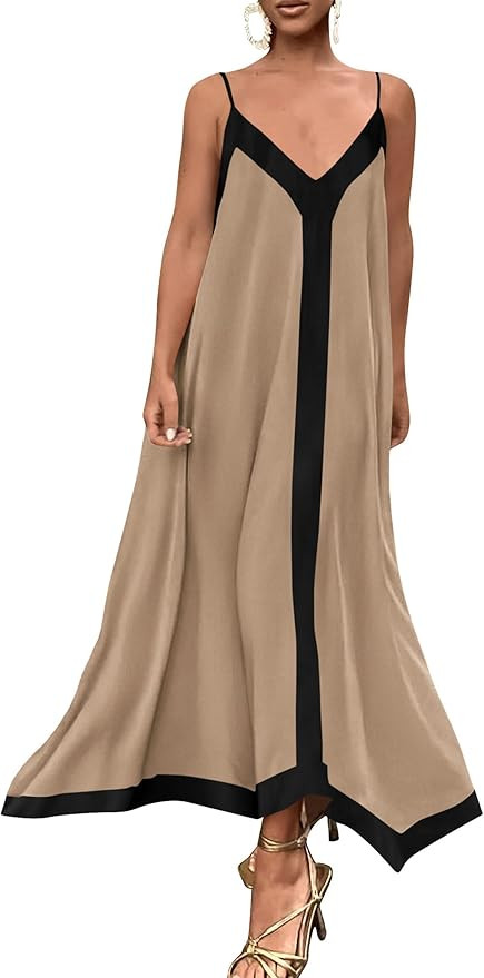 PRETTYGARDEN Womens Maxi Dress 2026 Summer Sundress V Neck Spaghetti Strap Flowy Elegant Party Dr... | Amazon (US)