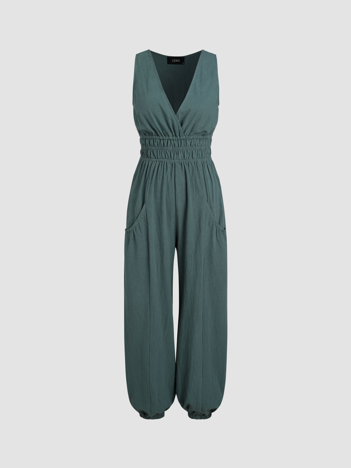 V-neck Shirred Pocket Jogger Jumpsuit | Cider
