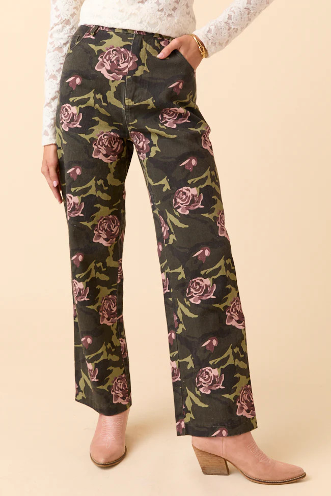 Gabbie Floral Camo Wide Leg Jeans | Pink Lily