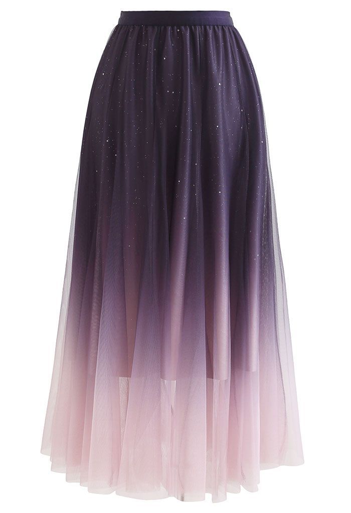 Gradient Mesh Sequined Maxi Skirt in Purple | Chicwish