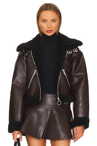 WeWoreWhat Cropped Sherpa Moto Jacket in Dark Patina & Black Sherpa from Revolve.com | Revolve Clothing (Global)