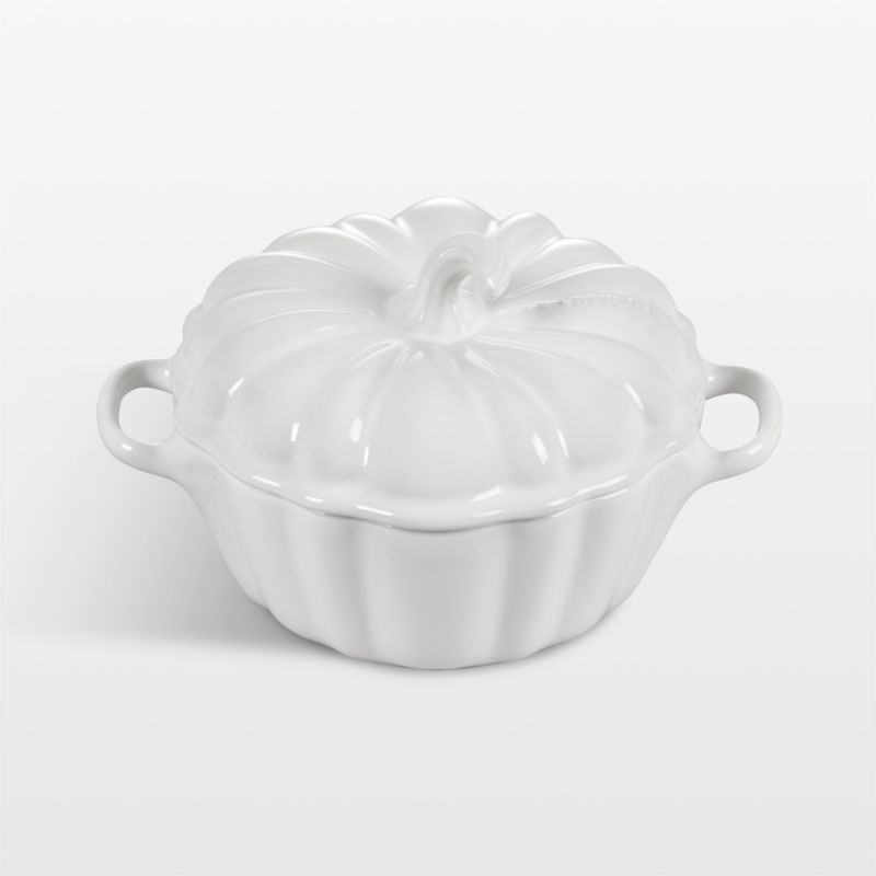 Le Creuset 12 oz. White Figural Pumpkin Petite Cocotte | Crate & Barrel | Crate & Barrel