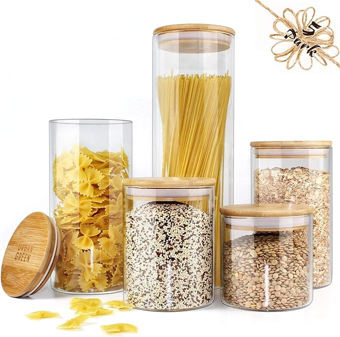 Glass Jar with Bamboo Lids Urban Green, Glass Airtight food Storage Containers, Glass Canister se... | Amazon (US)