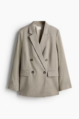 Single-Breasted Blazer - V-neck - Long sleeve - Beige/plaid - Ladies | H&M US | H&M (US + CA)