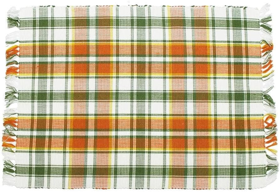 F Fall Harvest Plaid Placemat 14" X 18" Orange,Sage, Gold - Cotton | Amazon (US)
