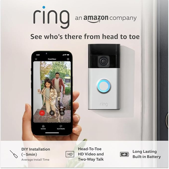 Ring Battery Video Doorbell (2024 release) | DIY Wireless Video Doorbell Camera I Head-To-Toe Vie... | Amazon (UK)