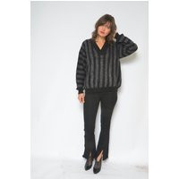 striped V-Neck Oversized Sweater/Vintage 90S Fluffy Fuzzy Pullover - Size Medium | Etsy (US)