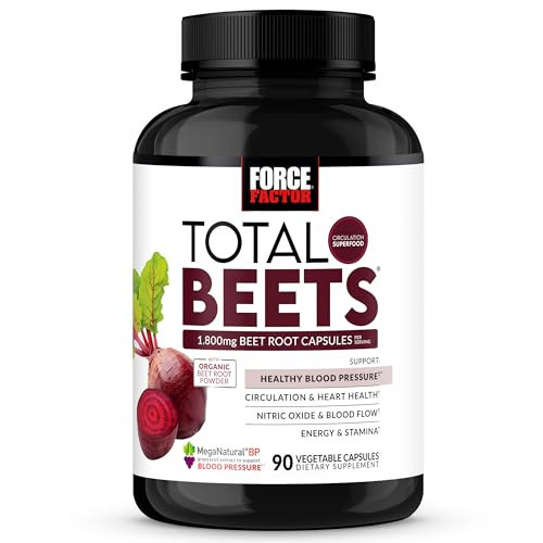 Force Factor Total Beets Blood Pressure Support Beet Root Capsules, 1800mg Organic Beet Root Powder Beet Supplement with Hawthorn Berry to Support Circulation and Blood Flow, 90 Vegetable Capsules | Amazon (US)