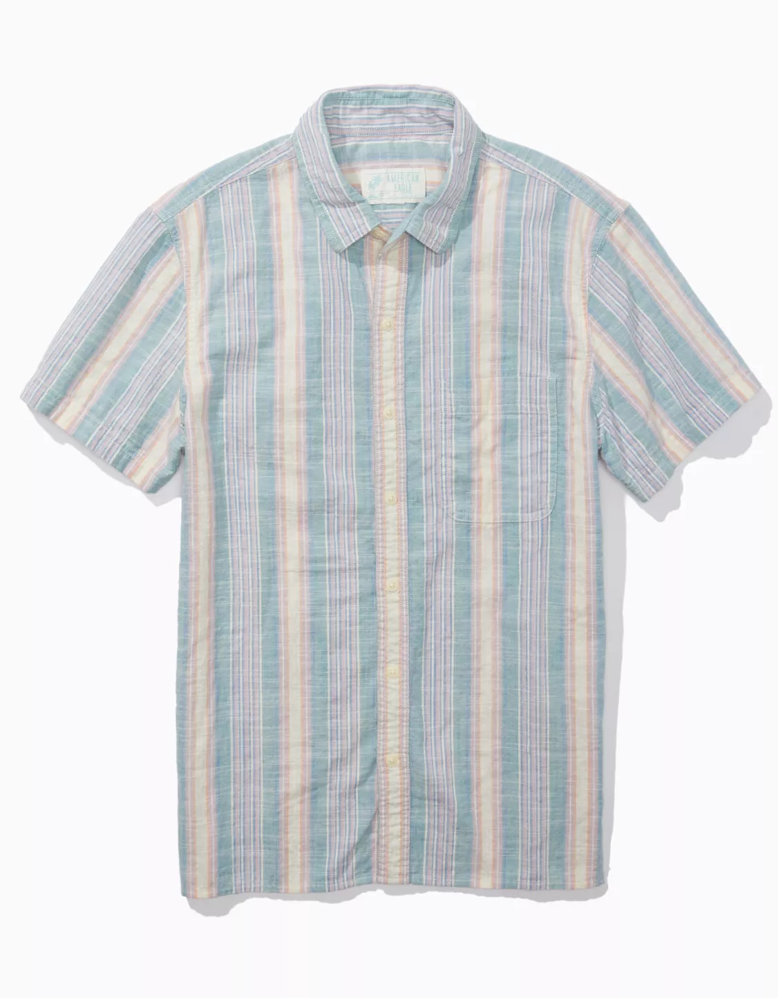 AE Striped Button-Up Resort Shirt | American Eagle Outfitters (US & CA)